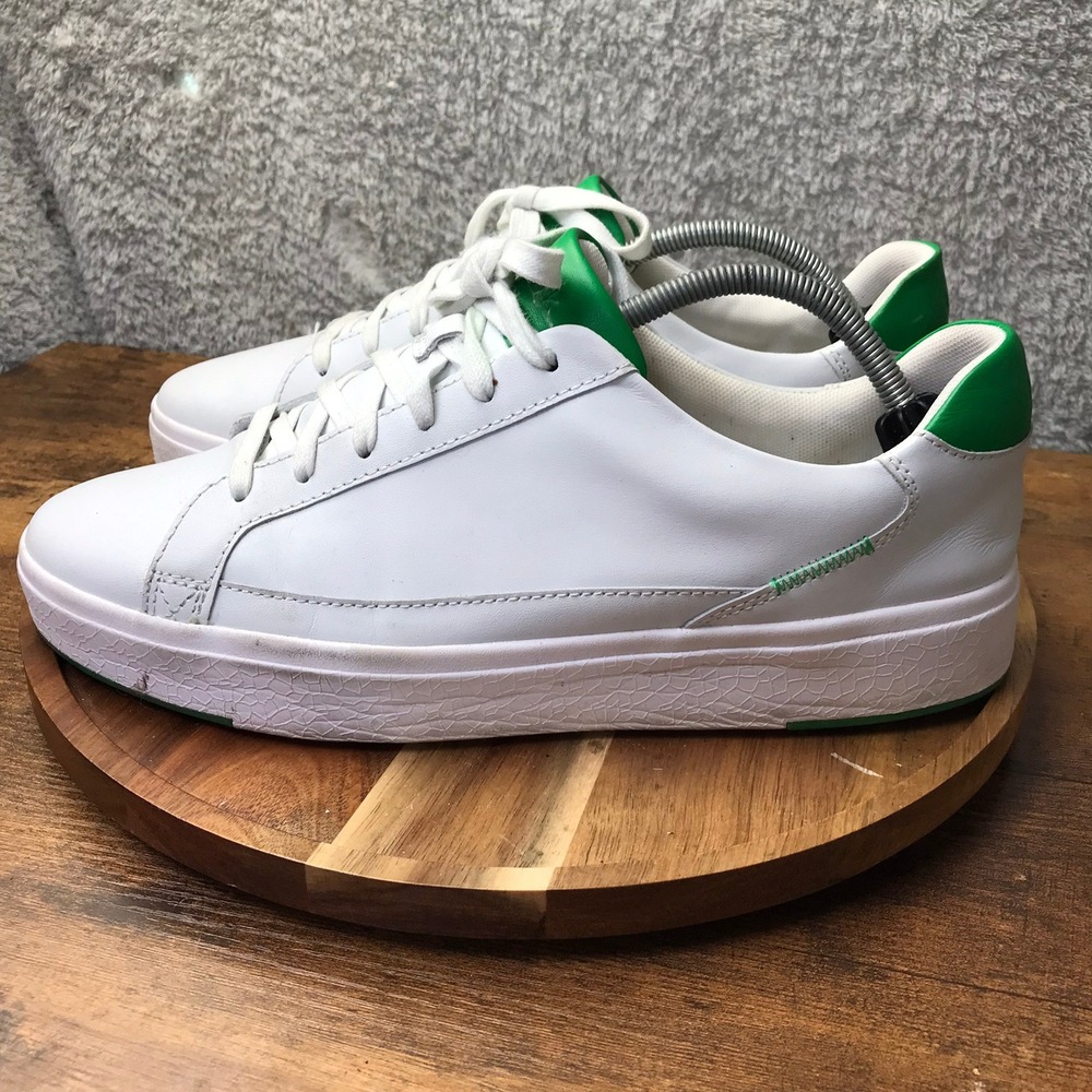 Kizik Vegas Sneakers M 11 W 12.5 White Green Leather Hands-Free Slip On Shoes - Picture 7 of 16